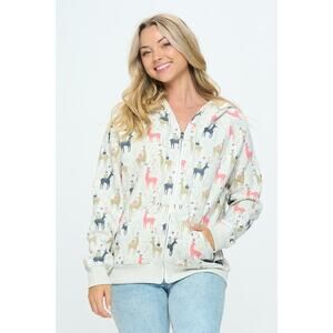 SM Wardrobe Size Small Colorful Reindeer Print Zip Up Hoodie
